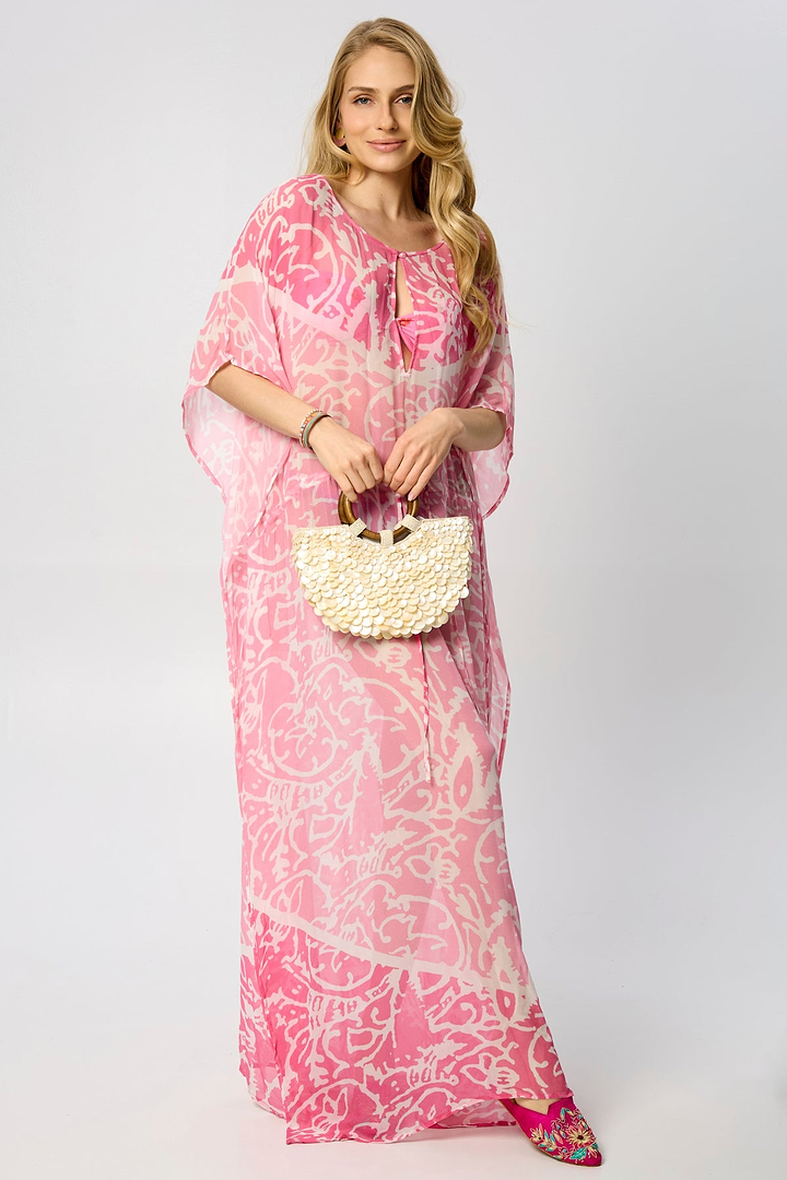 Floral Kaftan Tie Waist Monochrome