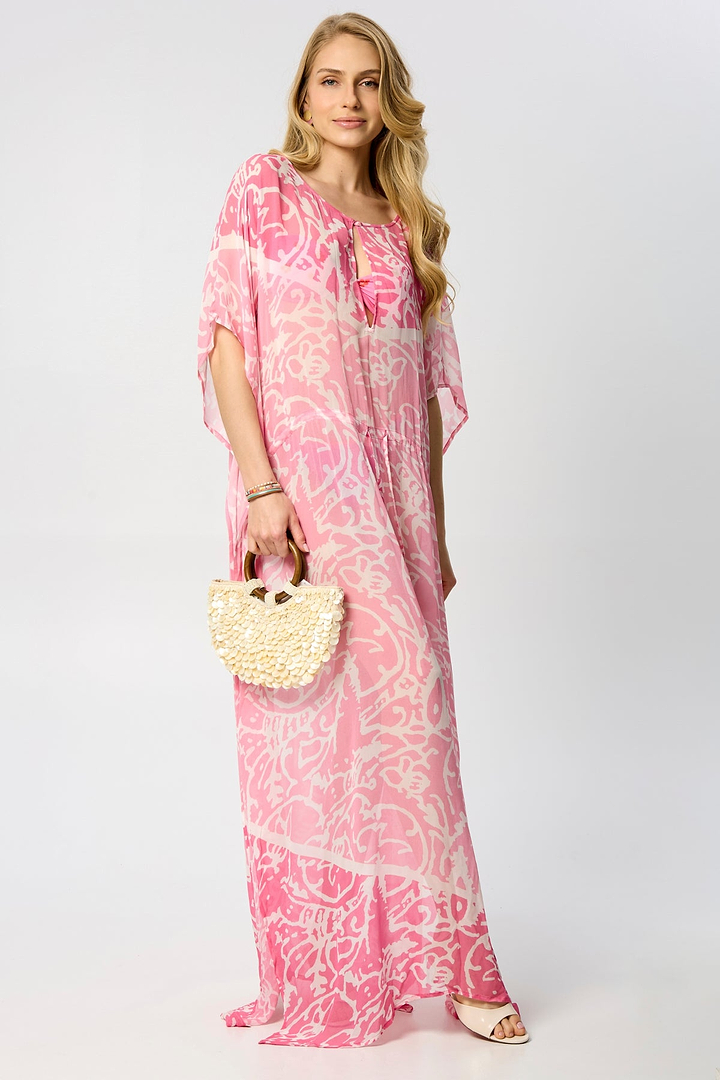 Floral Kaftan Tie Waist Monochrome