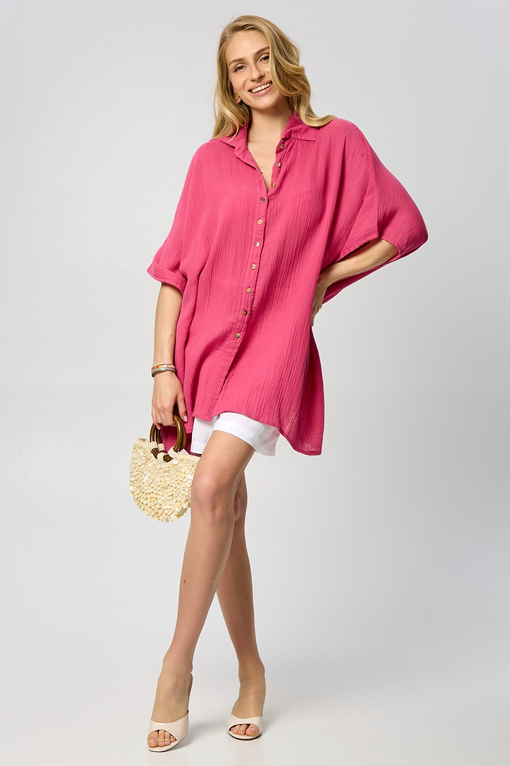 Oversized Textured Cotton Shirt