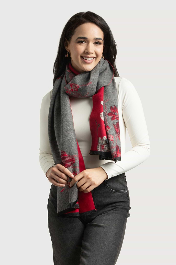 Garden Reversible Scarf Crimson