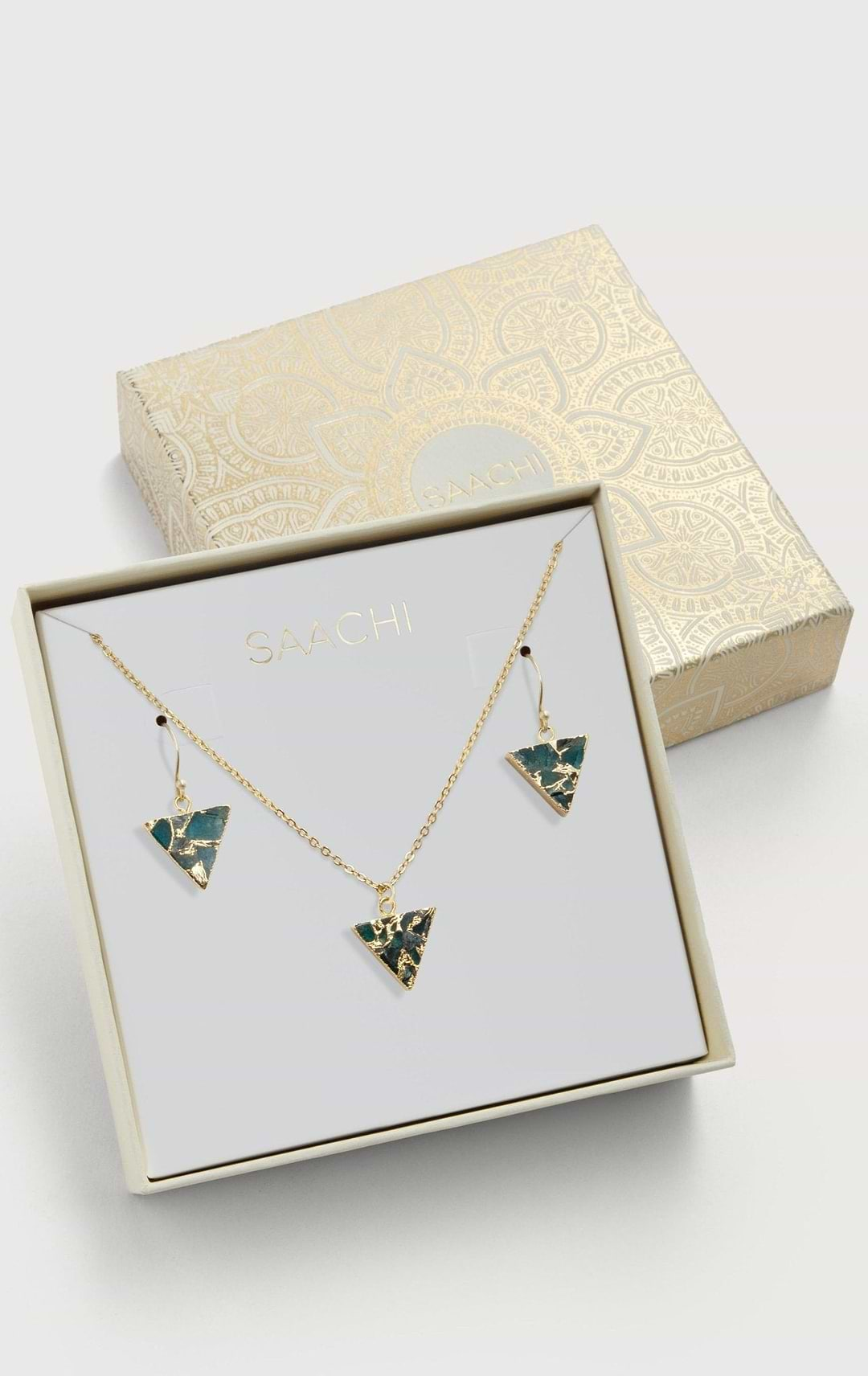 Mojave Mini Triangle Earring and Necklace Set Teal