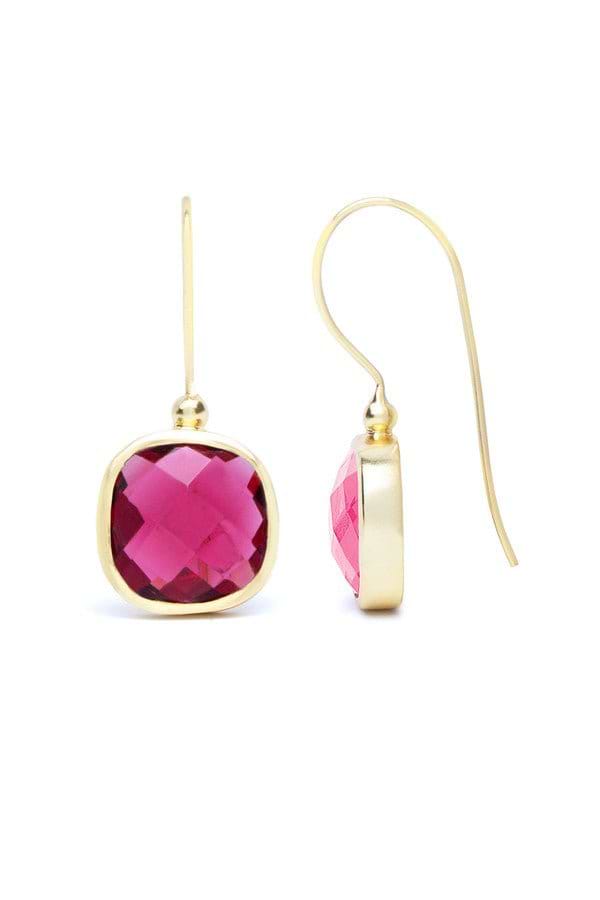 Cushion Cut Gemstone Earrings - SAACHI - Firebrick - Earrings
