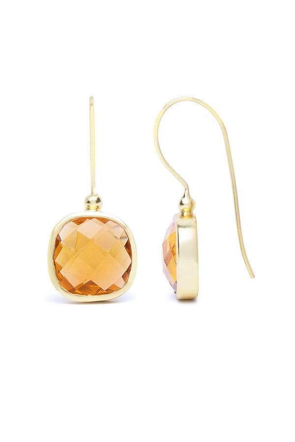 Cushion Cut Gemstone Earrings - SAACHI - Sandy Brown - Earrings