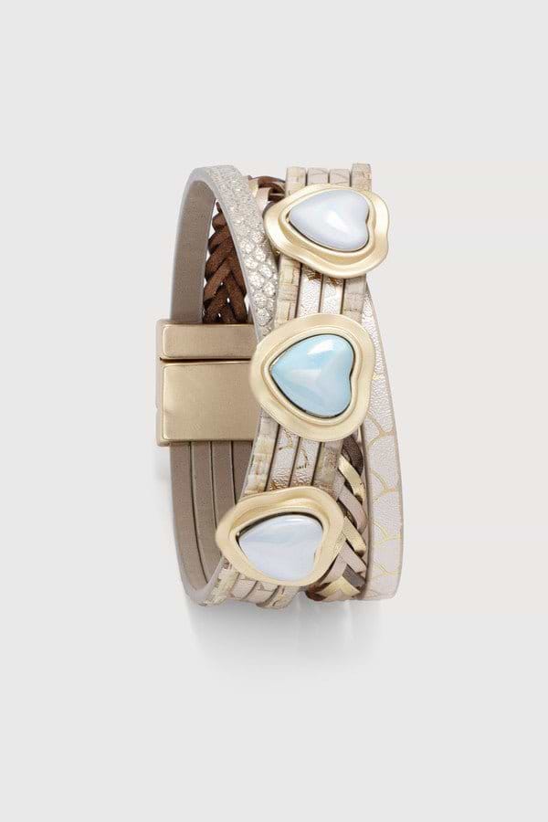 Leather Heart Charm Bracelet Beige