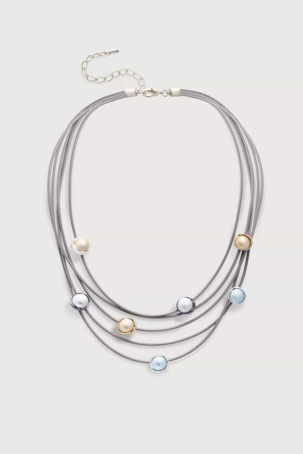 Layered Leather Cord Orb Necklace Gainsboro