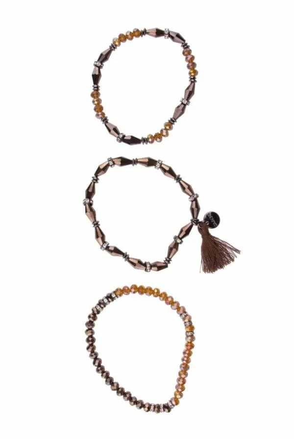 Nisha Beaded Stretch Bracelet Set Brown