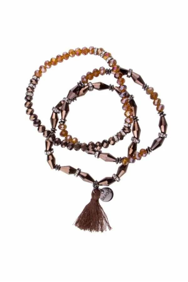 Nisha Beaded Stretch Bracelet Set Brown