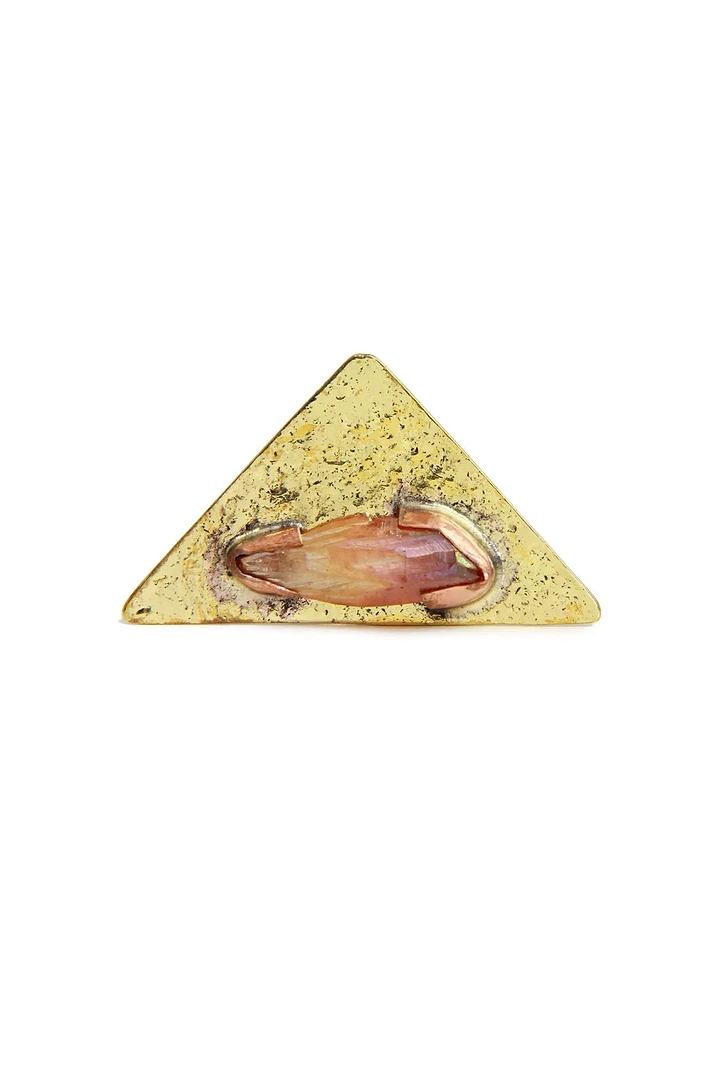 Mystic Rock Crystal Triangle Ring Gold