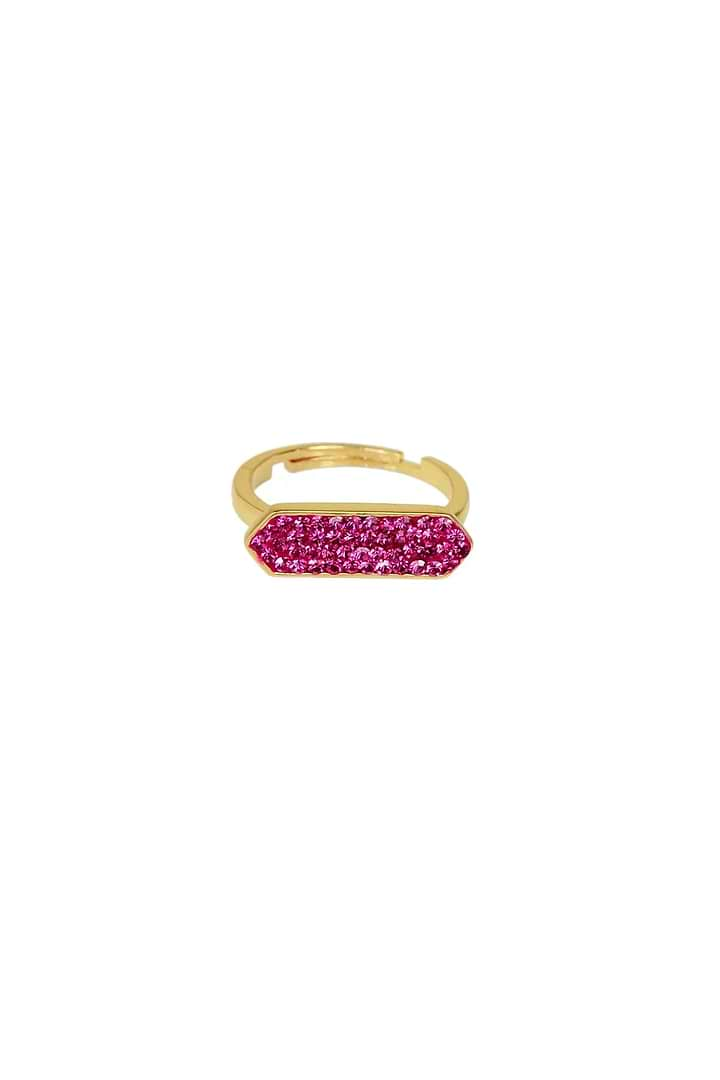 Crystal Bar Gold Plated Ring Medium Violetred