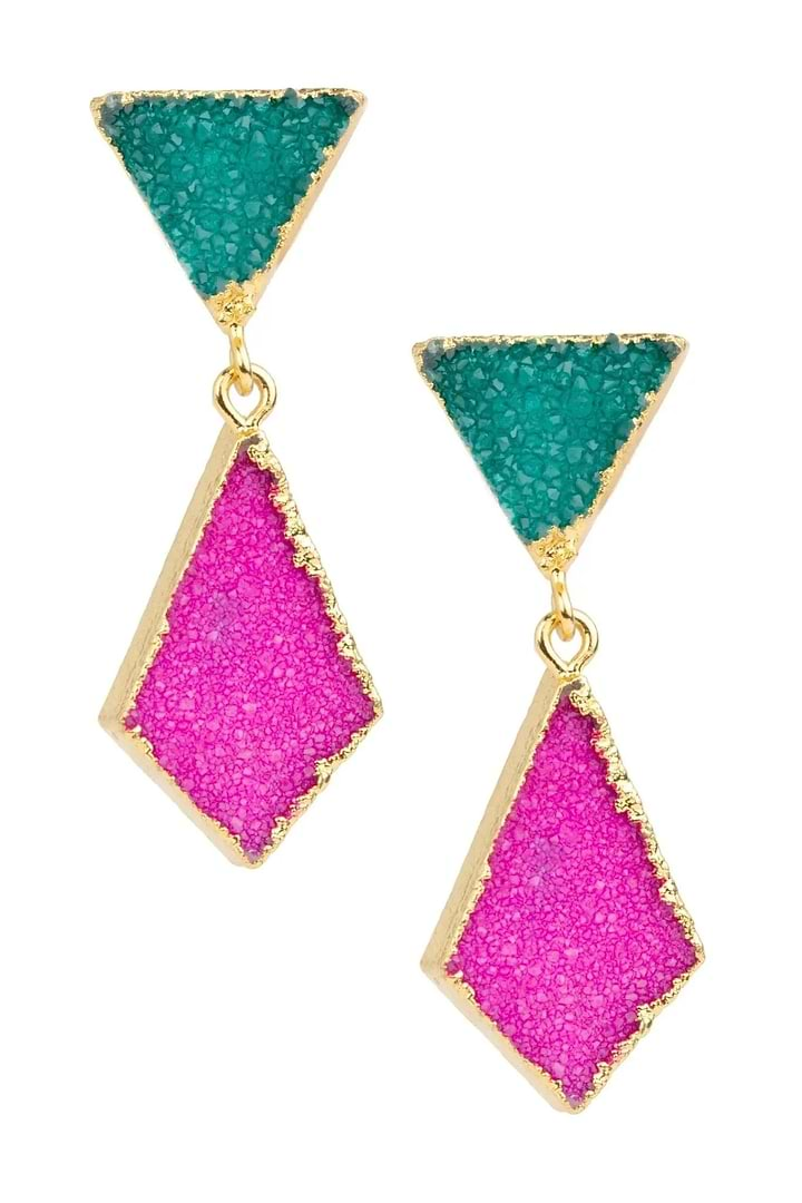 Carnival Multi Druzy Dangle Earrings Deep Pink