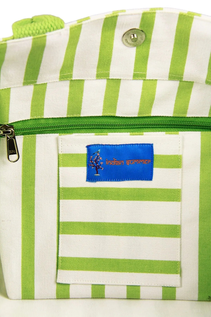 Striped Tote Bag Light Green