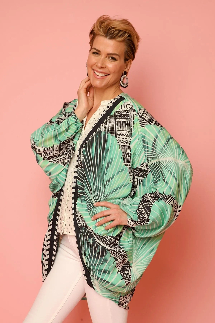 Palm Court Cocoon Kimono Medium Spring Green