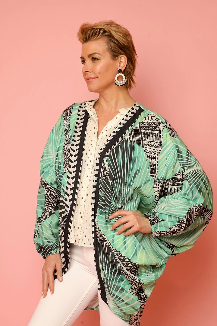 Palm Court Cocoon Kimono Medium Spring Green