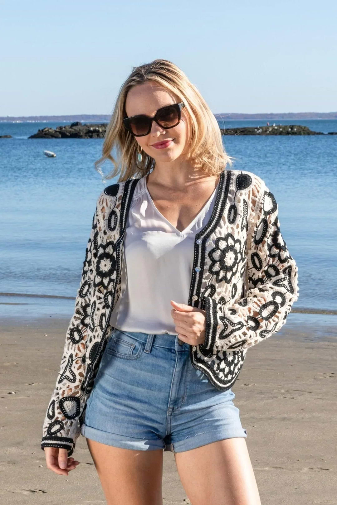 Floral Lace Crochet Short Jacket Antique White