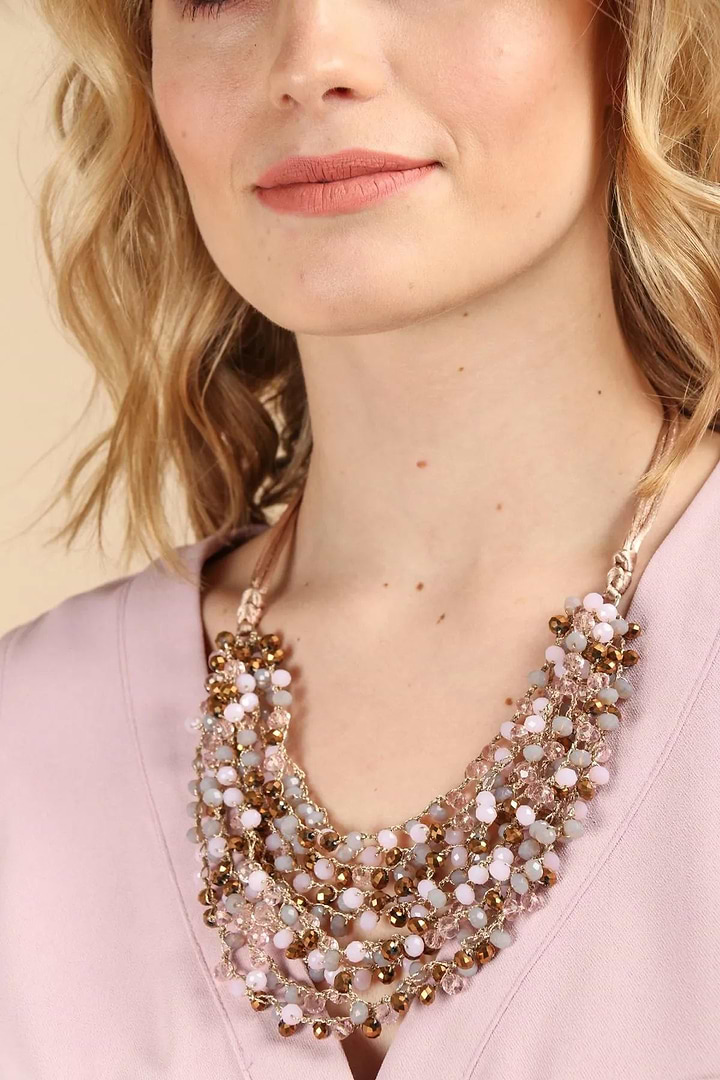 Mardi Beaded Statement Necklace Light Pink