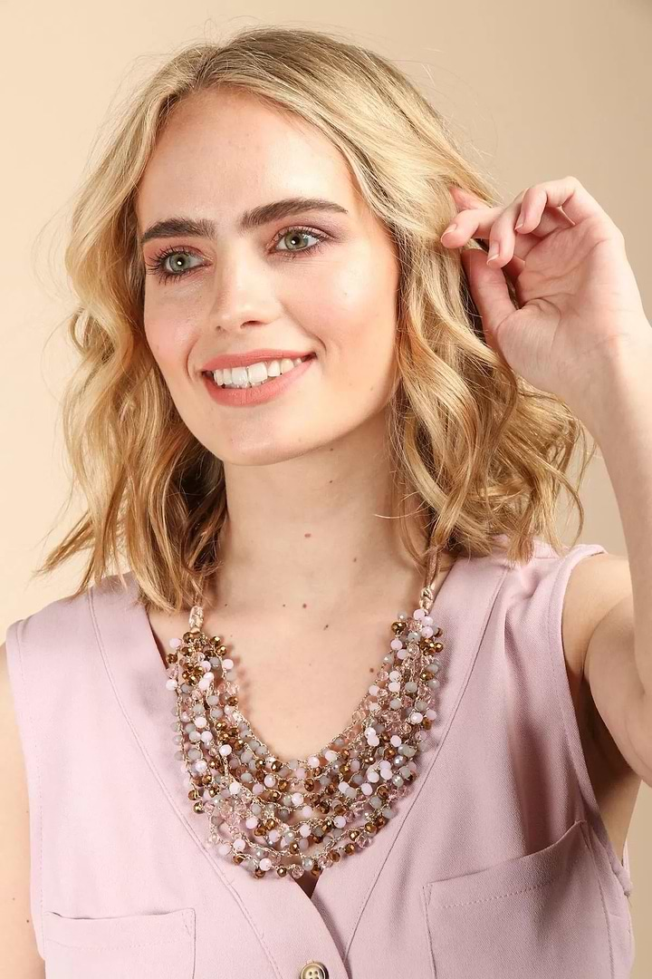 Mardi Beaded Statement Necklace Light Pink