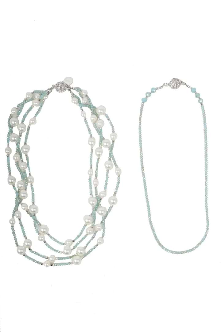 Convertible Layer Pearl Necklace Aqua