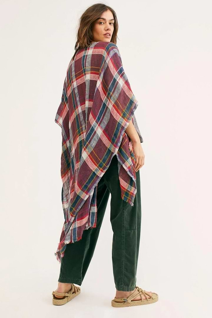 Reverie Plaid Kimono Light Coral