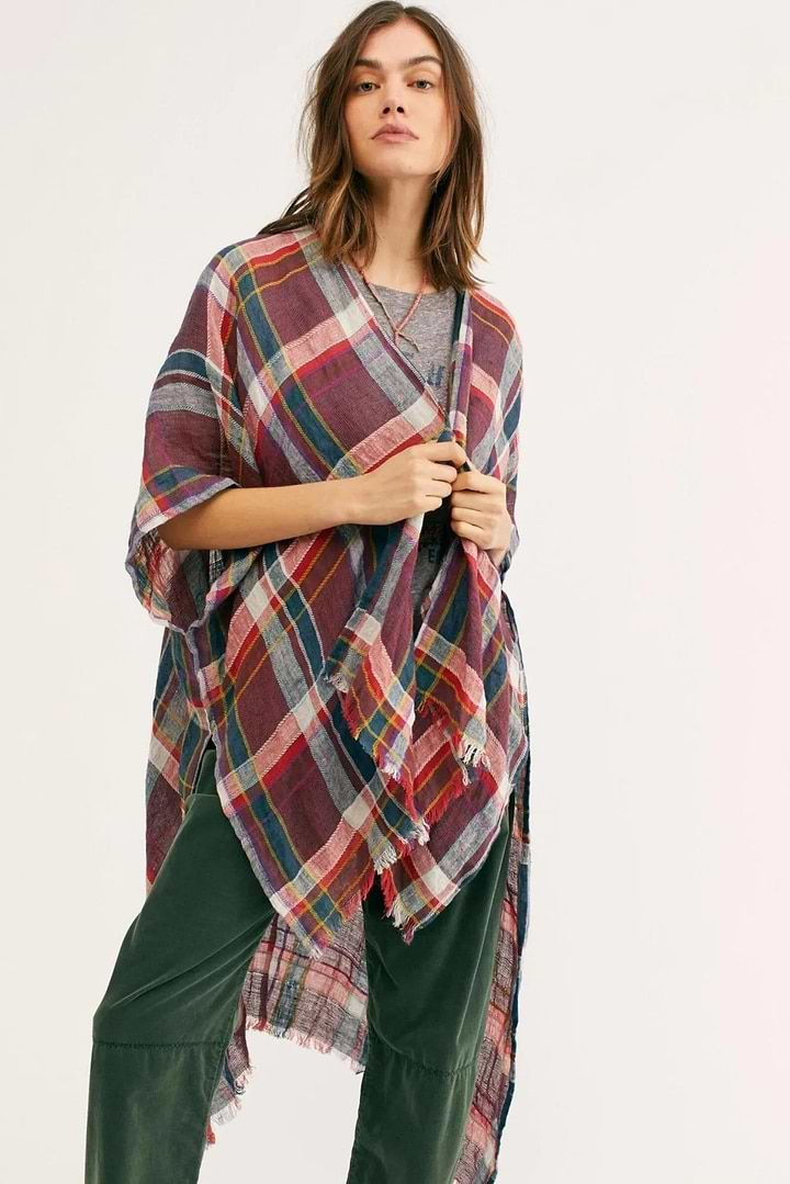 Reverie Plaid Kimono Light Coral