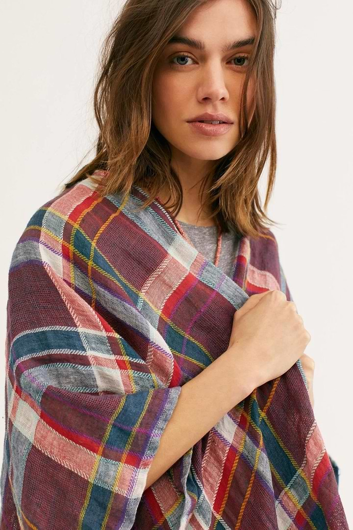 Reverie Plaid Kimono Light Coral