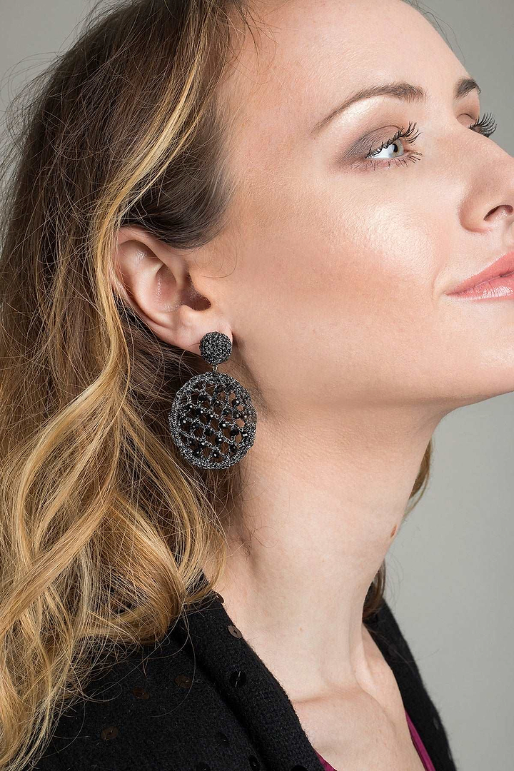 Black Sparkly Crystal Crochet Earrings Black