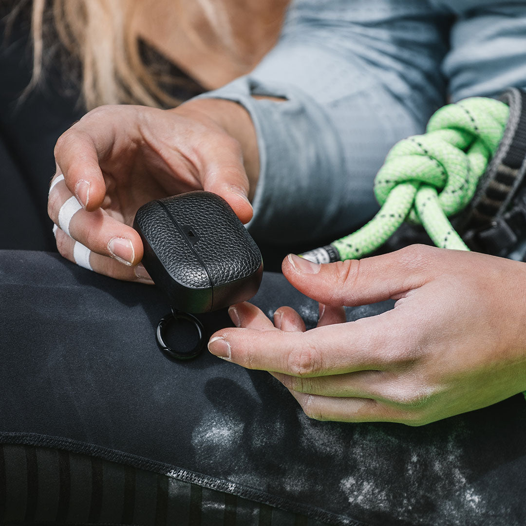 black leather airpod protective