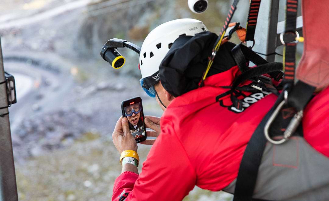 James Griffith Mous on zipline filming himself on iPhone 13 Pro