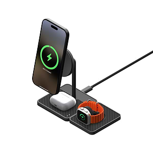 Station de charge 3 en 1 avec Qi2 et technologie Apple — Fibre aramide