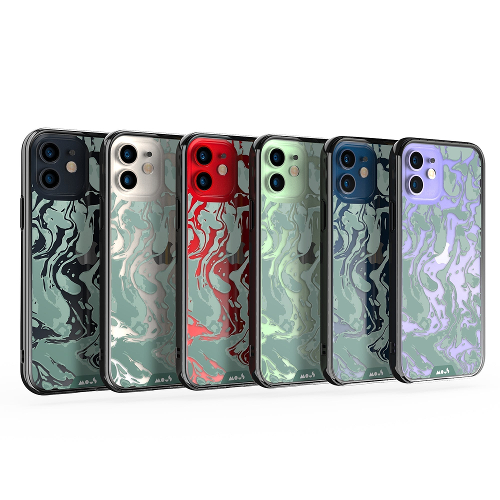 Coque protectrice transparente Qi Wireless Charging Marbled Sage Green Design | iPhone 12iPhone 12 mini