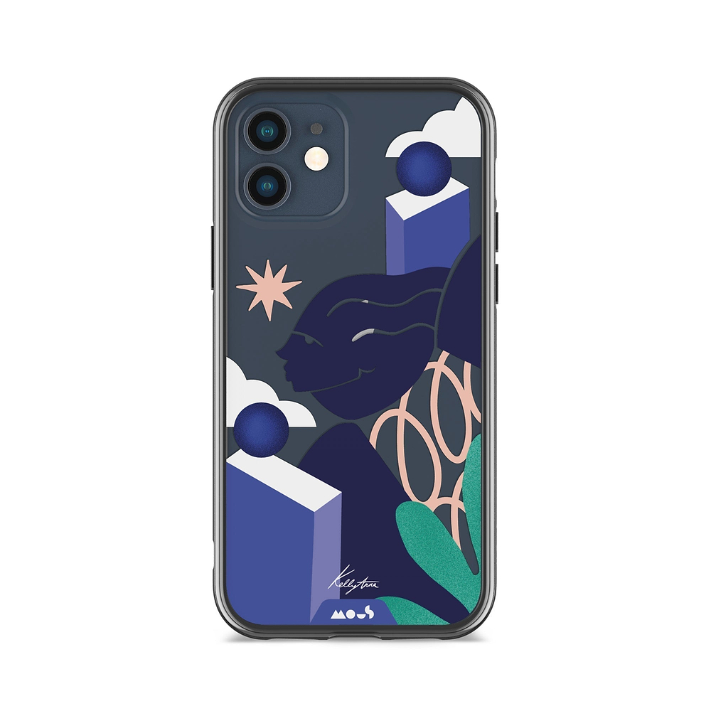 Clear Protective Phone Case Transparent Qi Wireless Charging Kelly Anna Blue Lady Face Sky High Art Design | iPhone 12 mini,iPhone 12