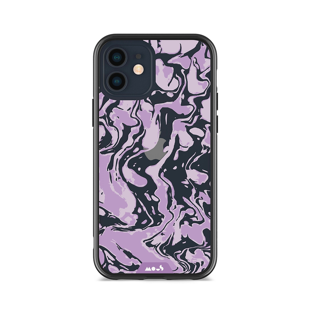 Clear Protective Phone Case Transparent Qi Wireless Charging Marbled Lilac Purple Design | iPhone 12,iPhone 12 mini