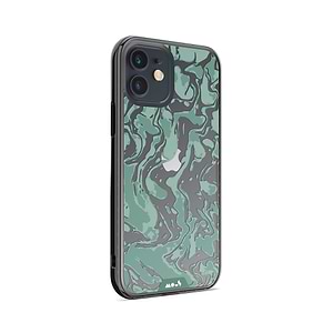 Coque protectrice transparente Qi Wireless Charging Marbled Sage Green Design | iPhone 12iPhone 12 mini
