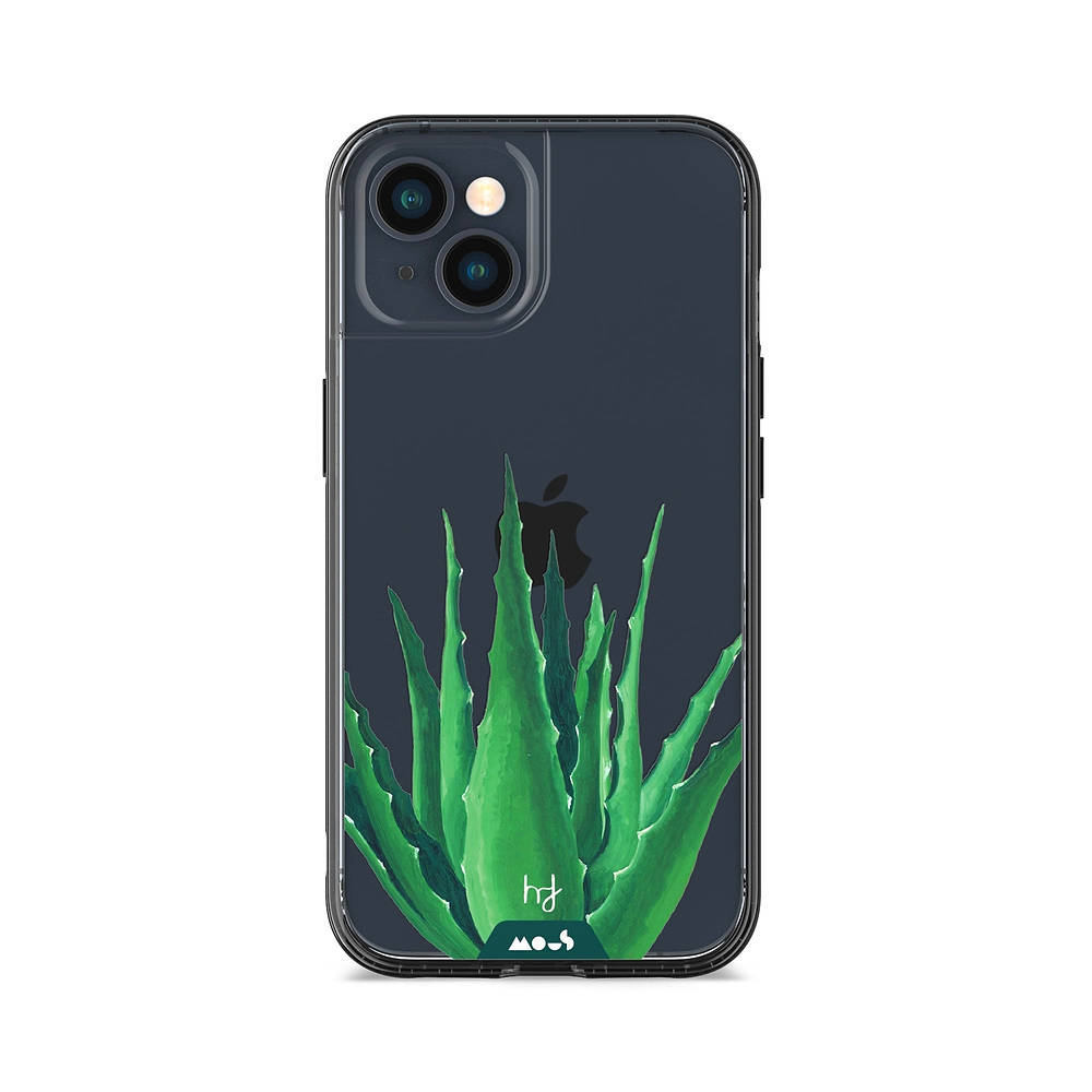 Clear Protective Phone Case Transparent Qi Wireless Charging Spiky Plant Aloe Vera Henry Fraser Design | iPhone 13,iPhone 13 mini