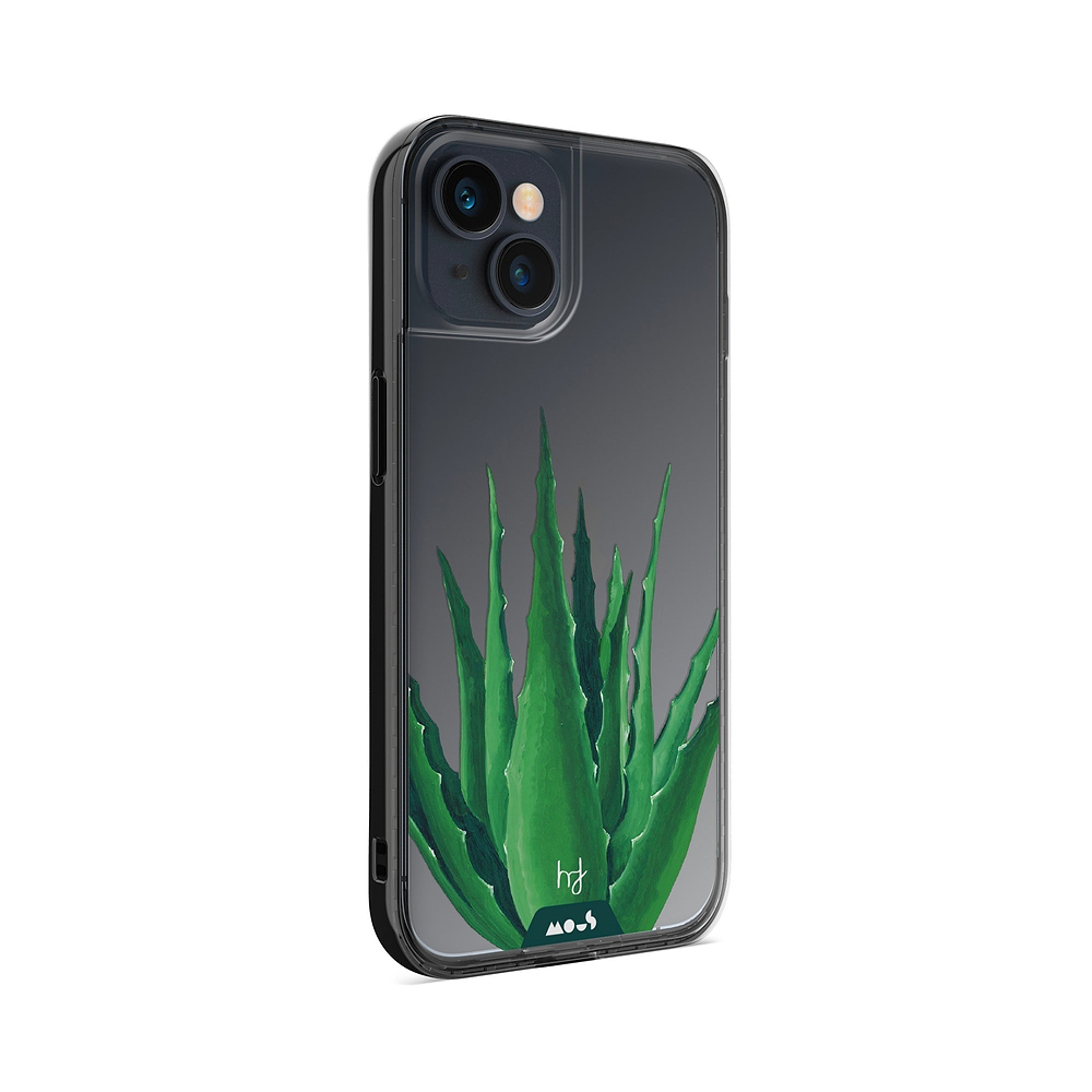 Clear Protective Phone Case Transparent Qi Wireless Charging Spiky Plant Aloe Vera Henry Fraser Design | iPhone 13,iPhone 13 mini