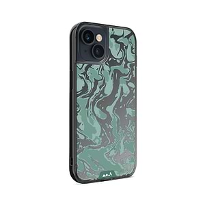Clear Protective Phone Case Transparent Qi Wireless Charging Marbled Sage Green Design | iPhone 13,iPhone 13 mini