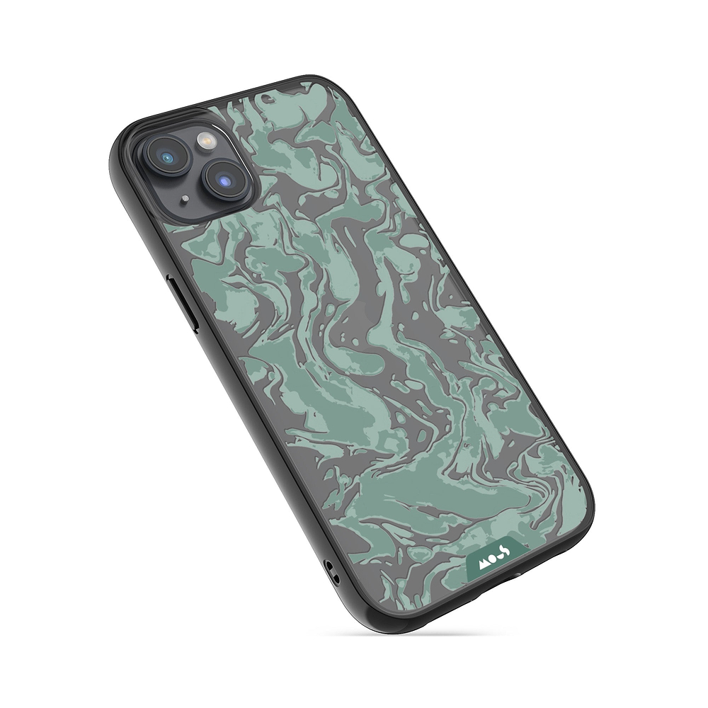 Coque protectrice transparente Qi Wireless Charging Marbled Sage Green Design | iPhone 14 PlusiPhone 14iPhone 15iPhone 15 Plus