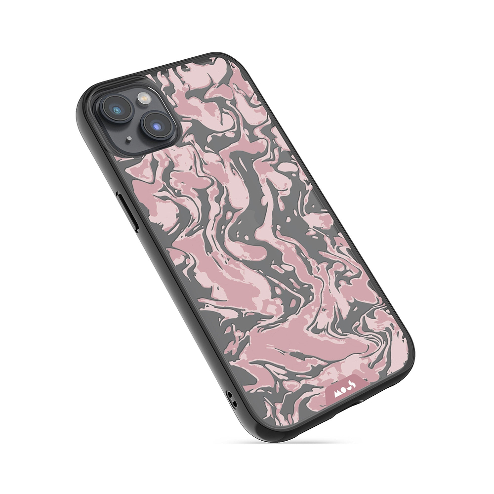 Coque protectrice transparente Qi Wireless Charging Marbled Dusky Pink Design | iPhone 14 PlusiPhone 14iPhone 15iPhone 15 Plus