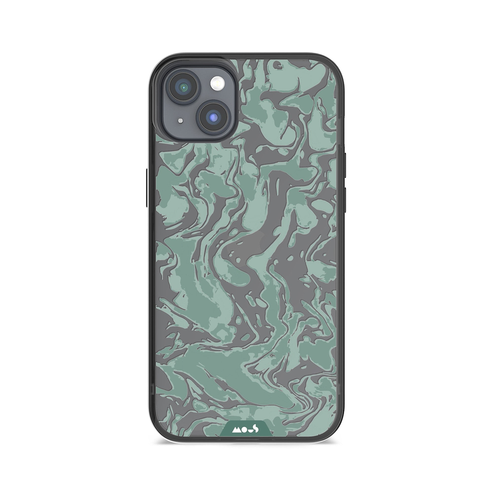 Coque protectrice transparente Qi Wireless Charging Marbled Sage Green Design | iPhone 14 PlusiPhone 14iPhone 15iPhone 15 Plus