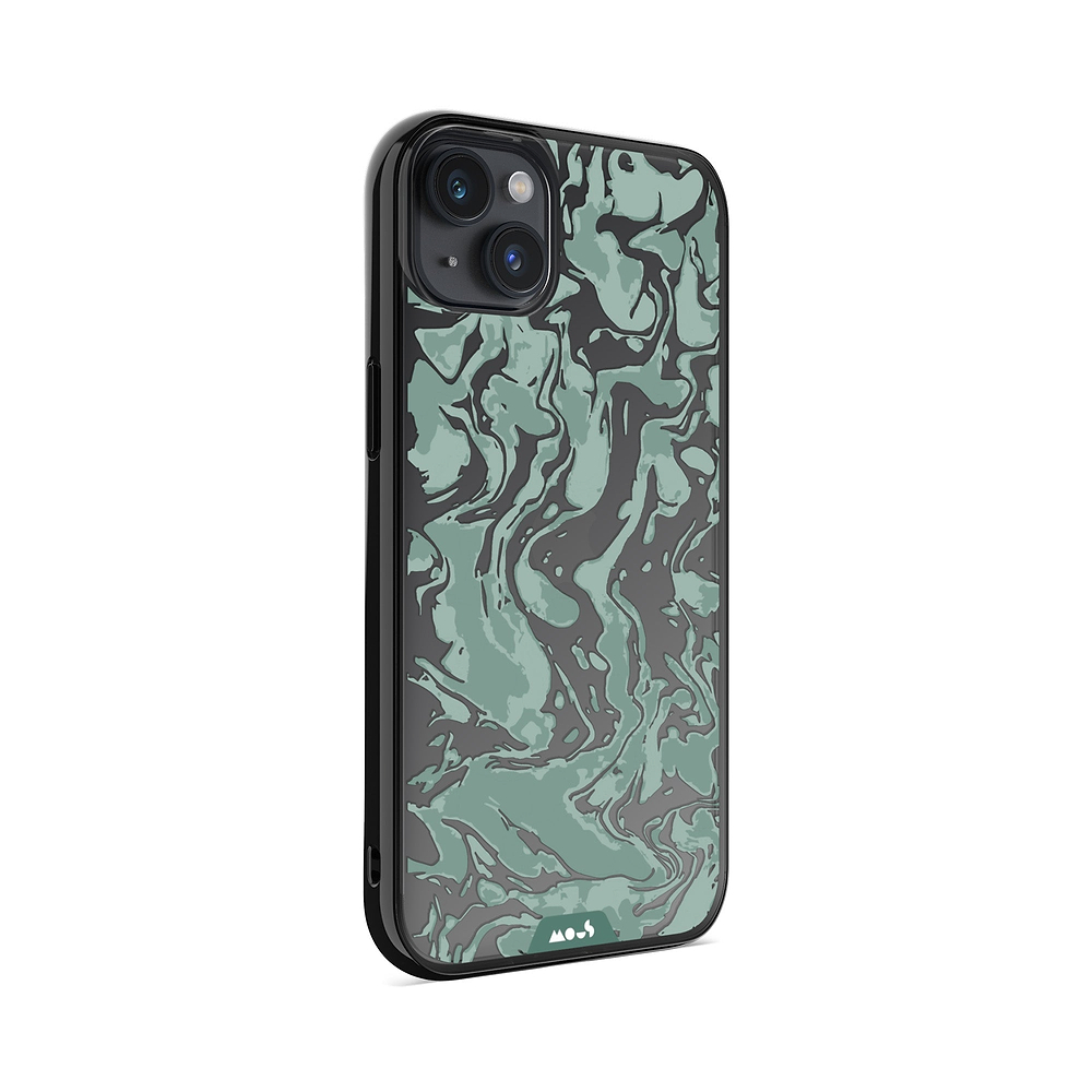 Coque protectrice transparente Qi Wireless Charging Marbled Sage Green Design | iPhone 14 PlusiPhone 14iPhone 15iPhone 15 Plus