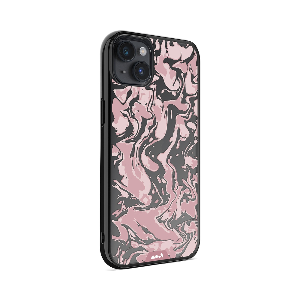 Coque protectrice transparente Qi Wireless Charging Marbled Dusky Pink Design | iPhone 14 PlusiPhone 14iPhone 15iPhone 15 Plus