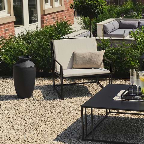 Rectangular Sand Modern Garden Furniture Set with toledo black vase