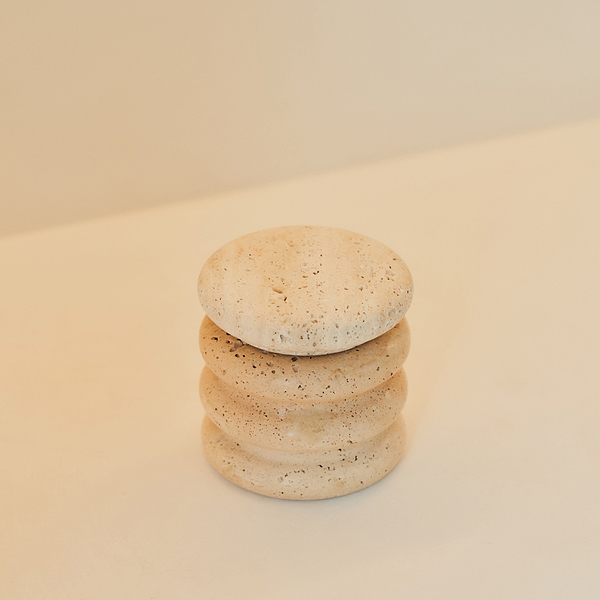 Varella -  Cream Travertine Ribbed Decorative Storage Jar