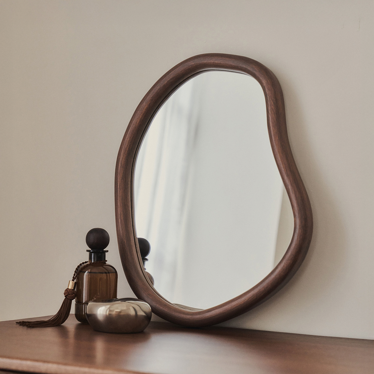 Aaliyah - Dark Wood Irregular Wall Mirror 42cm x 35cm