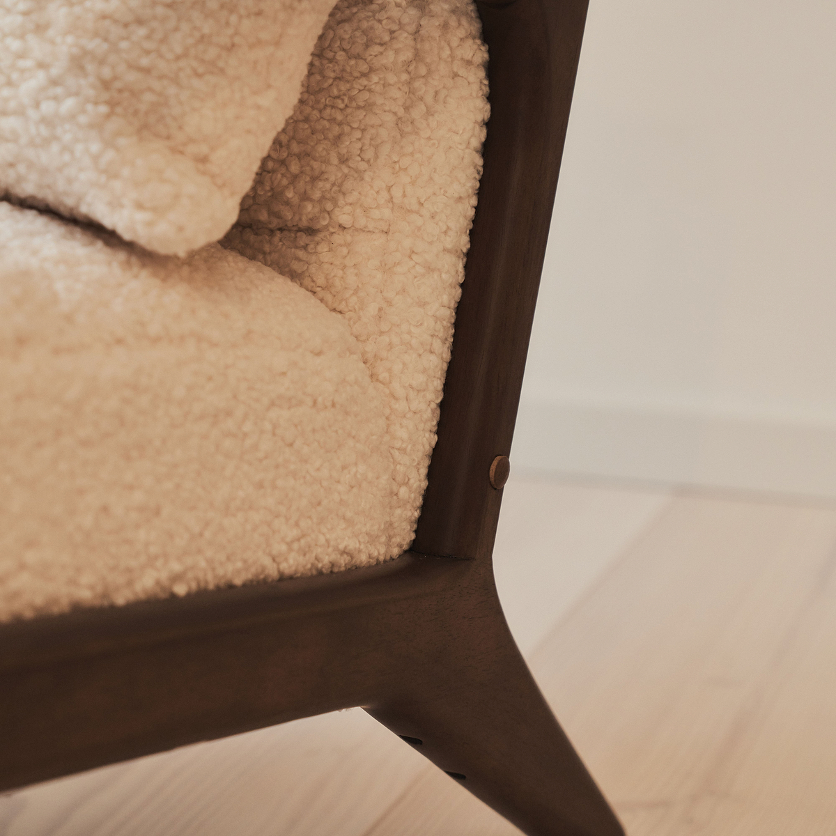 Hudson - Boucle Accent Chair Ivory & Dark Wood