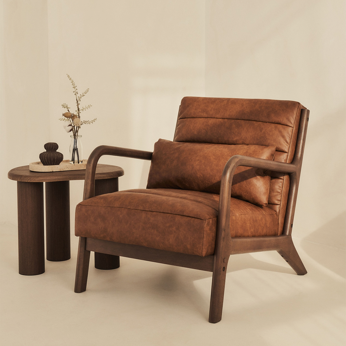 Hudson - Leather Accent Chair Windsor Tan Brown & Dark Wood