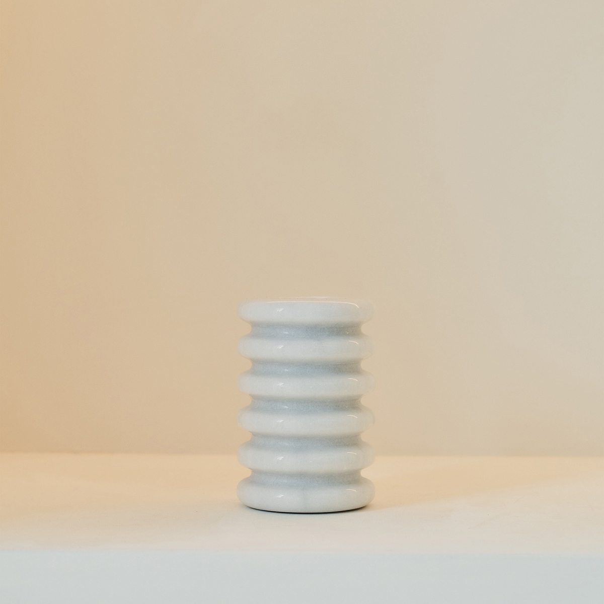 Varella - White Marble Ribbed Decorative Vase 15cm