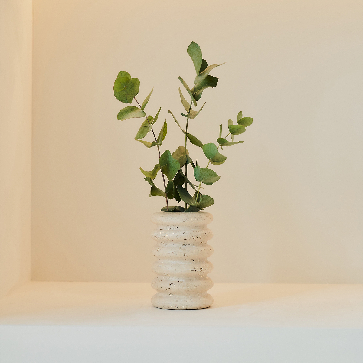 Varella - Cream Travertine Ribbed Decorative Vase 15cm