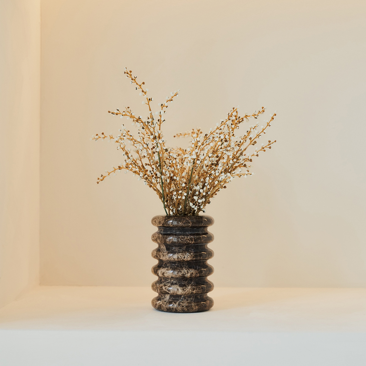 Varella - Dark Emperador Marble Ribbed Decorative Vase 15cm