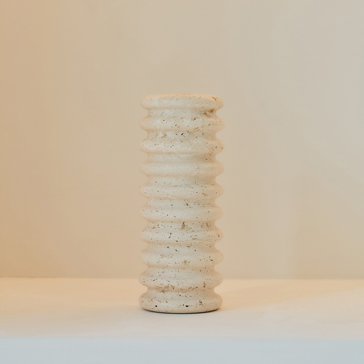 Varella - Large Cream Travertine Ribbed Decorative Vase 25cm