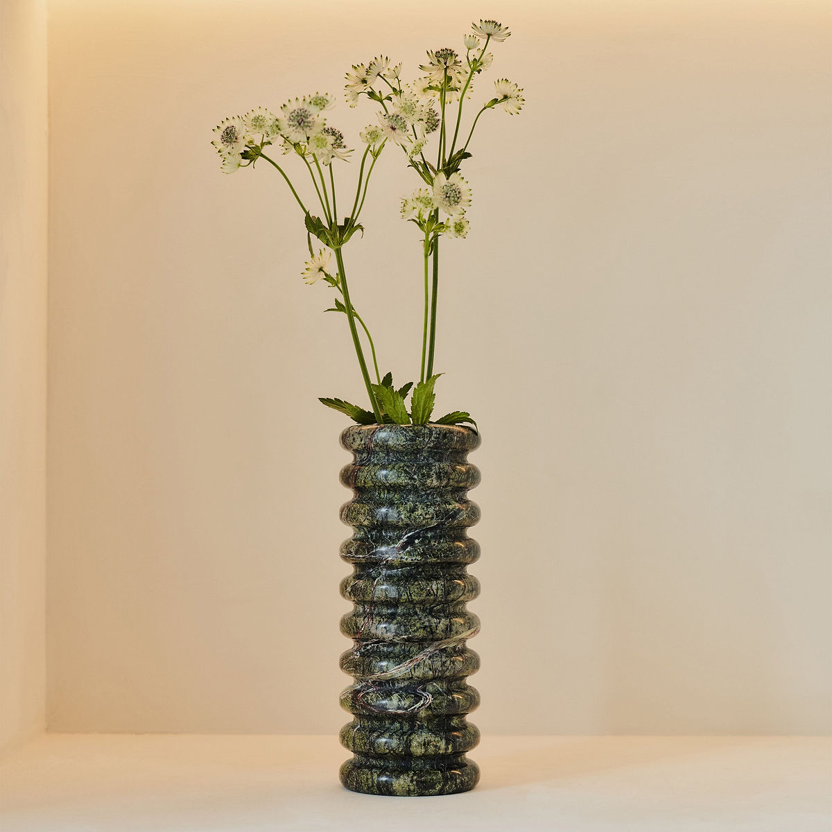 Varella - Large Green Marble Ribbed Decorative Vase 25cm